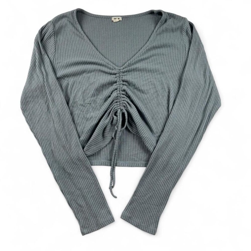 Garage Women’s Blue-Gray Long Sleeve Tie-Detail Top Size Large